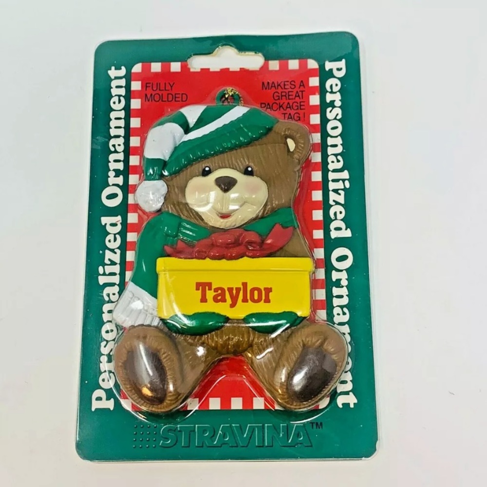 NEW Vintage Christmas Personalized Name Ornament “Taylor” 90s Retro Bear Cute
